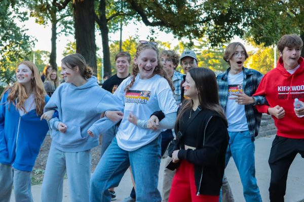 Many Kirkwood students dance along to the music of the band.