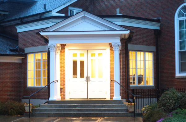 View of the Kirkwood Baptist Church, home of Hands On Kirkwood, at night.  