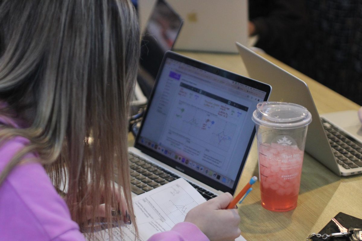 Picture of Delaney Ruyle doing her homework in class. 